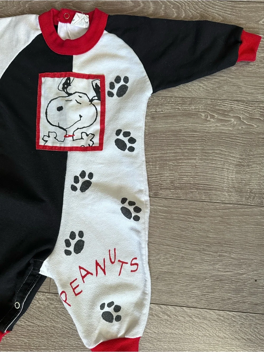 Vintage Peanuts Snoopy Black, White & Red Snoopy Baby One-Piece